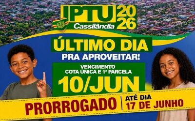 Imagem da notícia Prefeitura prorroga vencimento do IPTU 2026 em Cassilândia para o dia 17 de junho